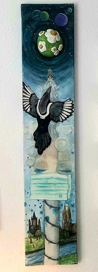 Selke, Meike - VieleBunte_Viva Coronia_2021_Acryl, Aquarell, Skulptur auf Leinwand_100x20cm_1200Euro_1